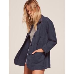 Reformation Womens S Navy Blue Long Sleeve Button Jacket Collared Chore Utility